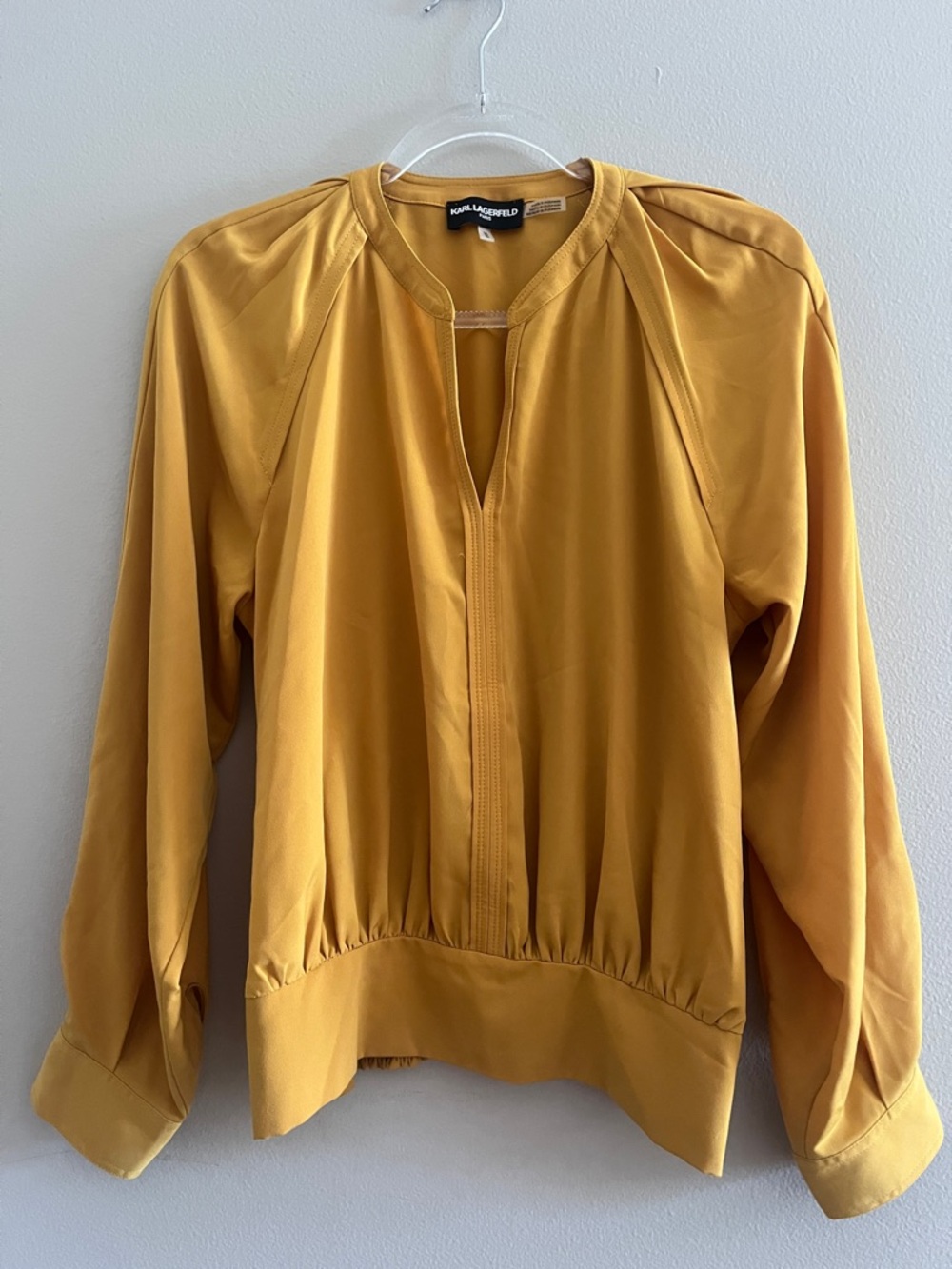 Karl Lagerfeld Mustard Yellow Long Sleeve Pullover Blouse